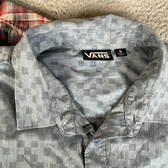 Lot of 2 Vans Shirt Men Medium Blue Red Plaid Button Pocket Surfer Skater School - Picture 2 of 16
